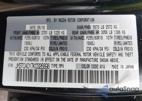 2019 Mazda Cx-9 Touring from USA, damaged, VIN JM3TCACY7K0326898